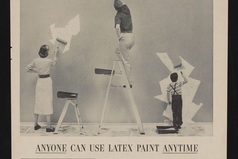 Historic poster promoting latex paint for home use